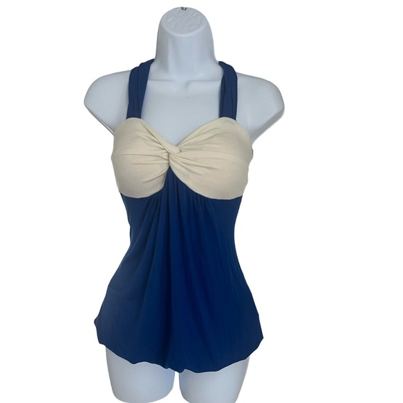 Joyce Leslie Blue and Cream Tank Top Size Large Great Condition - Picture 1 of 7